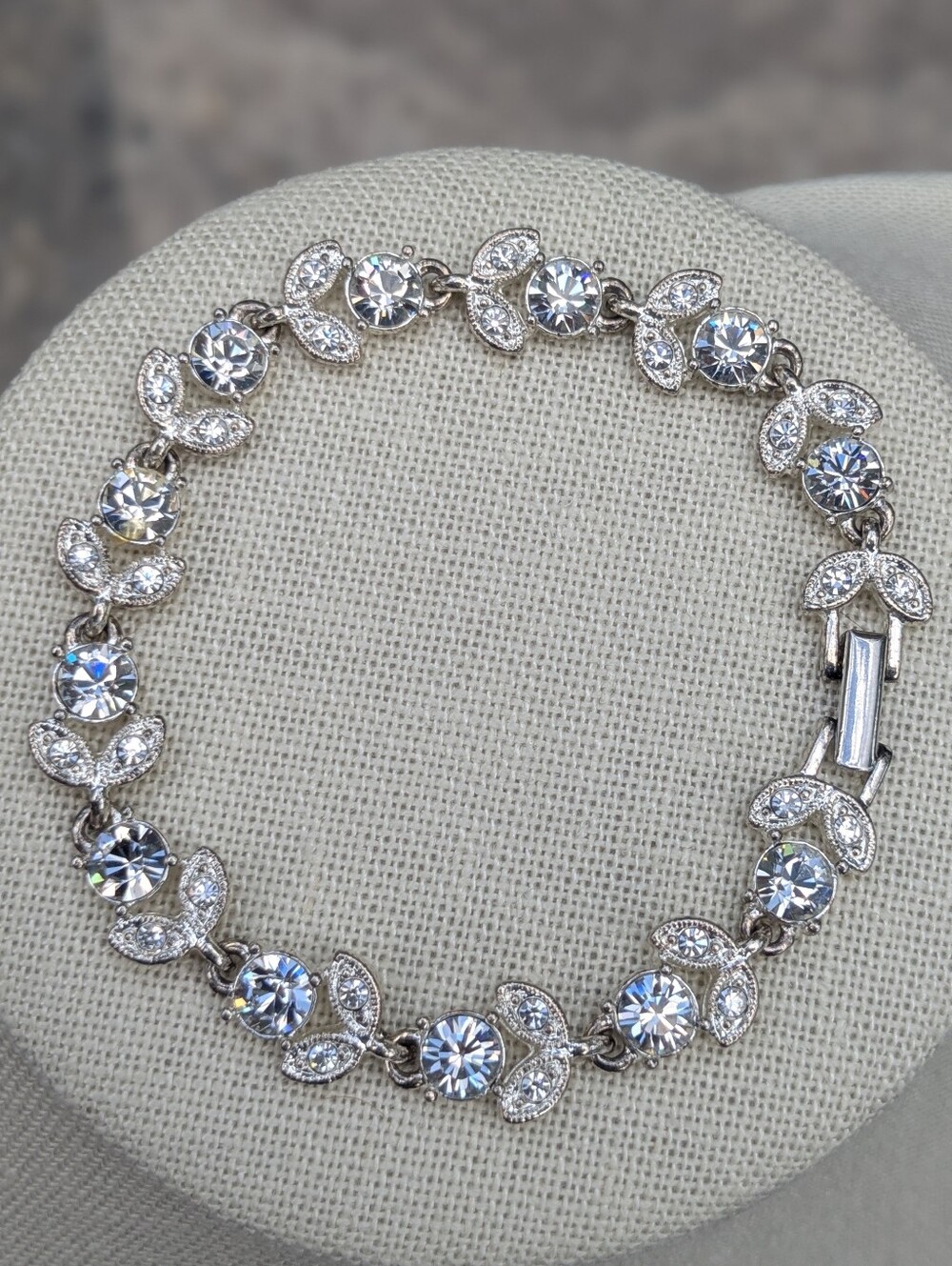 Sparkling Silver Tone Rhinestone Bracelet 7.25” Vintage Inspired